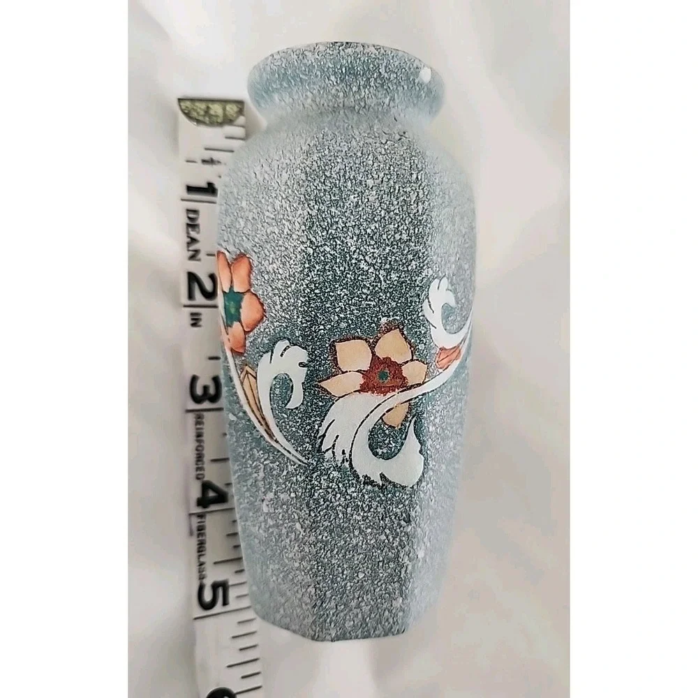 Vintage 1960s Vase Hand-Painted Celadon Green & Floral‎ 4.75